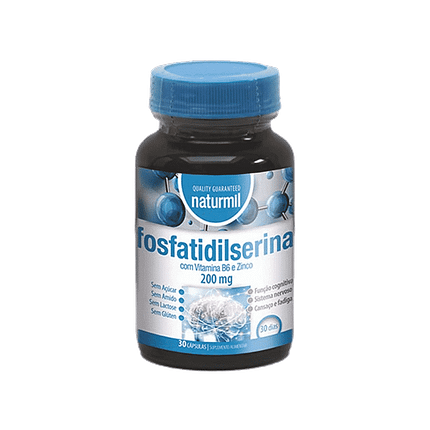 Fosfatidilserina com Vitamina B6 e Zinco, suplemento alimentar sem açúcar, sem glúten, sem lactose, vegan