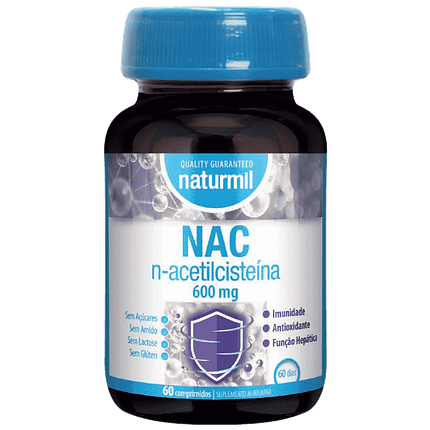 Nac N-Acetilcisteina, suplemento alimentar, sem açúcar, sem glúten, sem lactose