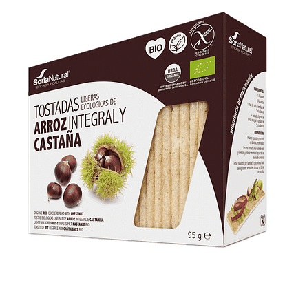 Tostas de Arroz Integral e Castanha, com ingredientes biológicos, sem glúten, vegan