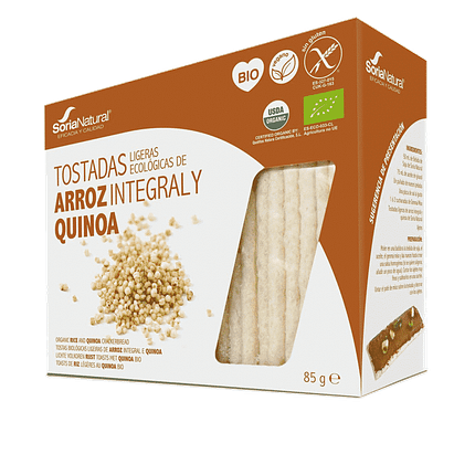 Tostas de Arroz Integral e Quinoa, com ingredientes biológicos, sem glúten, vegan