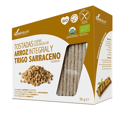 Tostas de Arroz Integral e Trigo Sarraceno, com ingredientes biológicos, sem glúten, vegan