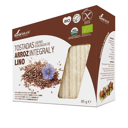 Tostas de Arroz Integral e Linhaça, com ingredientes biológicos, sem glúten, vegan