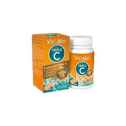 Vit&Min Triple C, suplemento alimentar sem açúcar, sem glúten, sem lactose