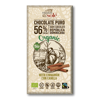 Chocolate Negro com Canela, ingredientes biológicos, sem glúten, vegan
