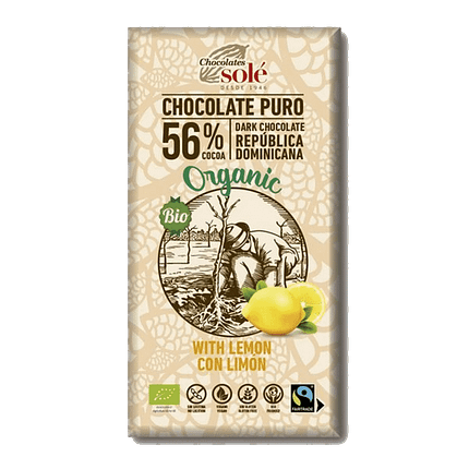 Chocolate Negro com Limão, ingredientes biológicos, sem glúten, vegan