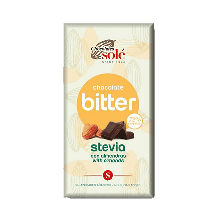 Chocolate Negro Bitter Stevia com Amêndoa, sem glúten
