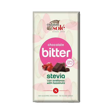 Chocolate Negro Bitter Stevia com Avelã, sem glúten