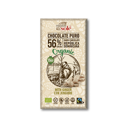Chocolate Negro com Gengibre, ingredientes biológicos, sem glúten, vegan