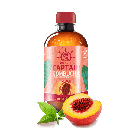 Kombucha Chá de Pêssego, biológico, sem glúten, vegan
