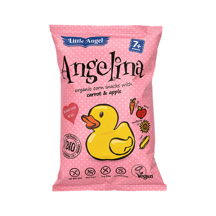 Snack Milho com Cenoura e Maçã, com ingredientes biológicos, sem glúten, sem sal, sem lactose, vegan