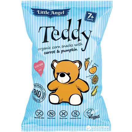 Snack Milho com Cenoura e Abóbora, com ingredientes biológicos, sem glúten, sem sal, sem lactose, vegan