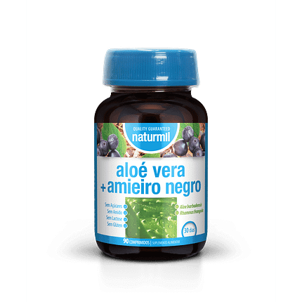 Aloé Vera + Amieiro Negro, suplemento alimentar sem açúcar, sem glúten, sem lactose, sem soja, vegan