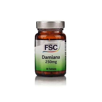 Damiana 250 mg, suplemento alimentar sem açúcar, sem glúten, vegan e vegetariano