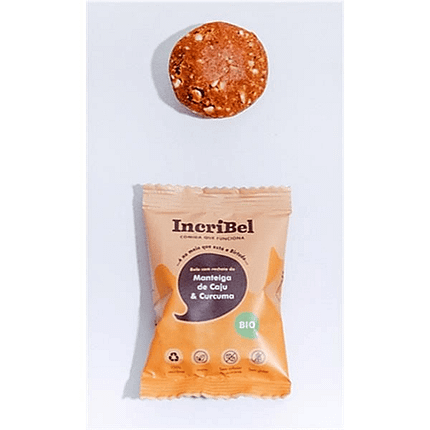Bolinha com Recheio de Caju e Curcuma, com ingredientes biológicos, sem glúten