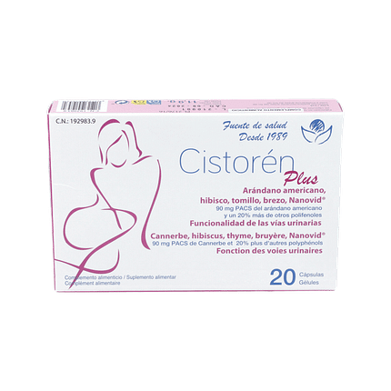 Cistorén Plus, suplemento alimentar sem glúten, sem lactose, adequado a vegans