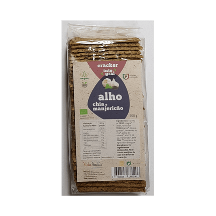 Cracker Integral com Alho, Chia e Manjericão, com ingredientes biológicos