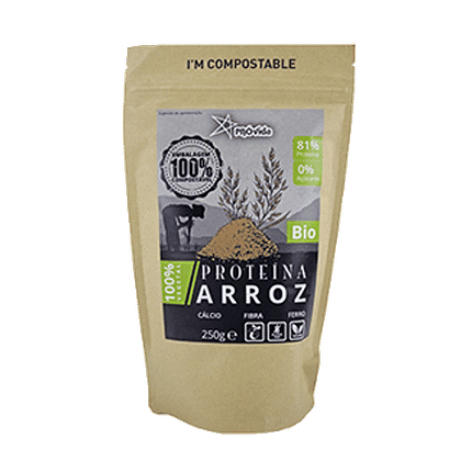 Proteína de Arroz Bio, sem glúten, vegan