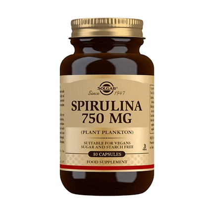 Espirulina 750 mg, suplemento alimentar sem açúcar, sem glúten, vegan