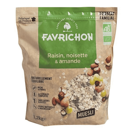 Muesli Passas, Avelãs e Amêndoas, com ingredientes biológicos, vegan e vegetariano