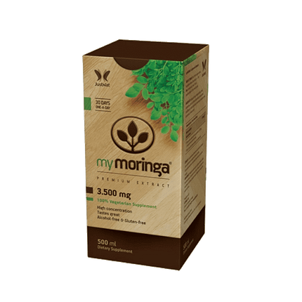 myMoringa, suplemento alimentar sem álcool, sem glúten, adequado a vegetarianos