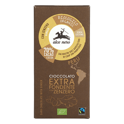 Chocolate Negro com Gengibre, com ingredientes biológicos, sem glúten