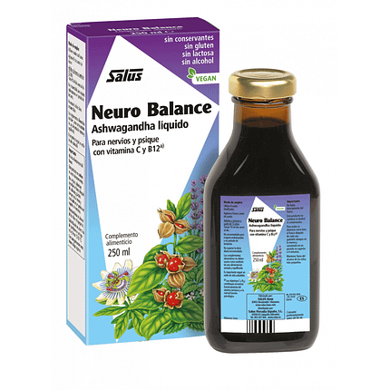 Neuro Balance, suplemento alimentar sem álcool, sem glúten, sem lactose, adequado a vegans e vegetarianos