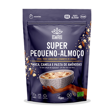 Super Pequeno Almoço Maca, Canela e Pasta de Amêndoa, com ingredientes biológicos, sem glúten, alimentação vegan