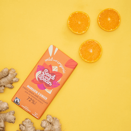 Chocolate Negro com Tangerina e Gengibre, com ingredientes biológicos, adequado a vegans