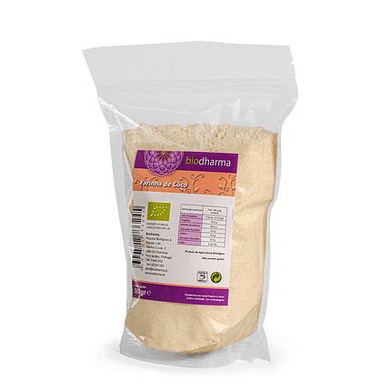 Farinha de Coco, biológico, sem glúten, sem lactose, sem soja, vegetariano, vegan