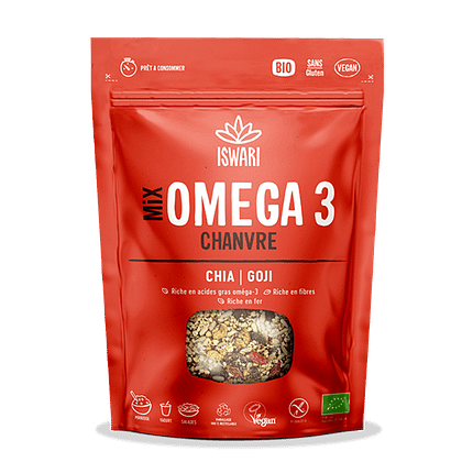 Mix Ómega 3 Cânhamo, Chia e Goji, com ingredientes biológicos, sem glúten, adequado a vegans