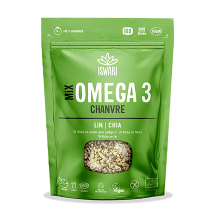 Mix Ómega 3 Cânhamo, Linhaça e Chia, com ingredientes biológicos, sem glúten, adequado a vegans