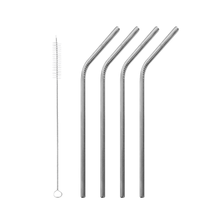 Kit 4 Palhinhas Curvas em Inox + Escovilhão