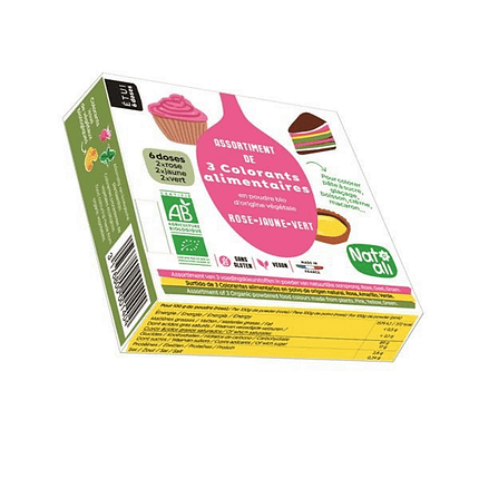 3 Corantes Alimentares, com ingredientes biológicos, sem glúten e adequado a vegans