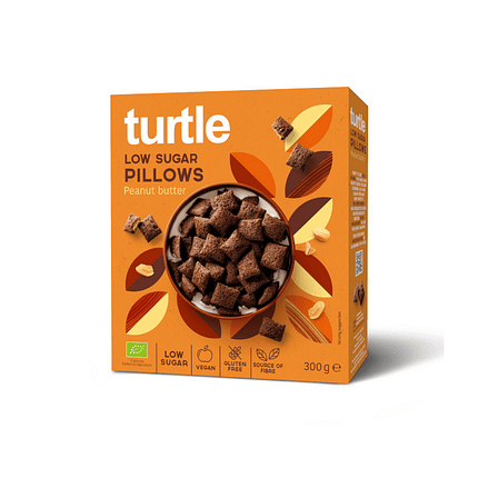 Pillows Cacau Manteiga de Amendoim, cereais com ingredientes biológicos, sem glúten, para vegans