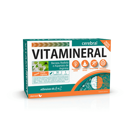 Vitamineral Cerebral, suplemento alimentar sem álcool, sem glúten, sem lactose, sem soja