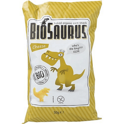 Snack de Milho e Queijo Biosauros, com ingredientes biológicos, sem glúten