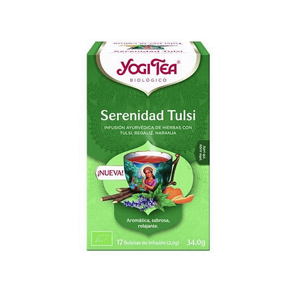 Infusão Serenidade Tulsi, com ingredientes biológicos, sem glúten e adequado a vegans