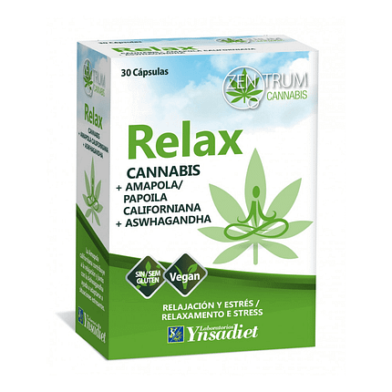 Relax - Cannasbis + Papoila + Aswhagandha, suplemento alimentar sem glúten e adequado para vegans