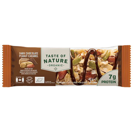 Barra de Proteína de Chocolate e Caramelo, com ingredientes de origem biológica