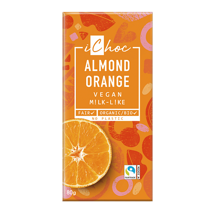 Chocolate de Amêndoas e Laranja com ingredientes biológicos e adequado a vegans