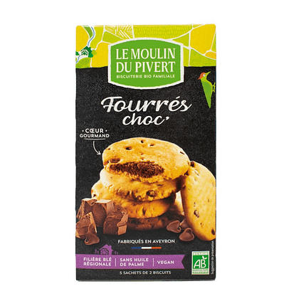 Cookies Recheadas de Chocolate com ingredientes de agricultura biológica adequados a vegans