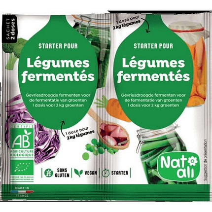 Fermento para Lactofermentação de Legumes biológico, sem glúten e adequado a vegans