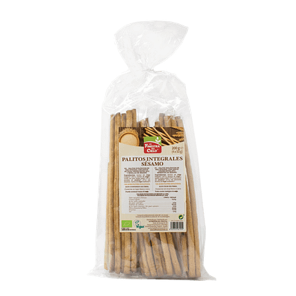 Grissines Integrais de Sésamo com ingredientes biológicos, adequado para vegans