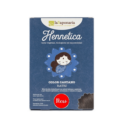 Hennetica Tinta Vegetal para Cabelo Ratri - Cor Castanho Escuro, com ingredientes biológicos, para vegans