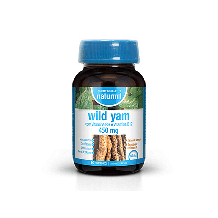 Wild Yam com Vitamina B6 e B12, suplemento alimentar sem açúcar, sem glúten e sem lactose
