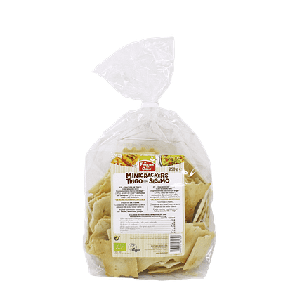 MiniCrakers com Sésamo com ingredientes biológicos e adequada a vegans