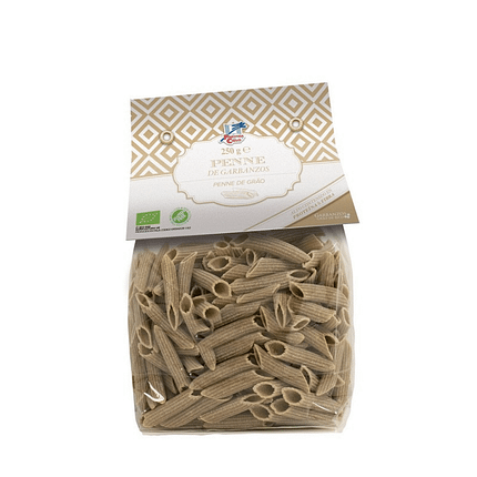 Penne de Grão de Bico com ingredientes de origem biológica e sem glúten