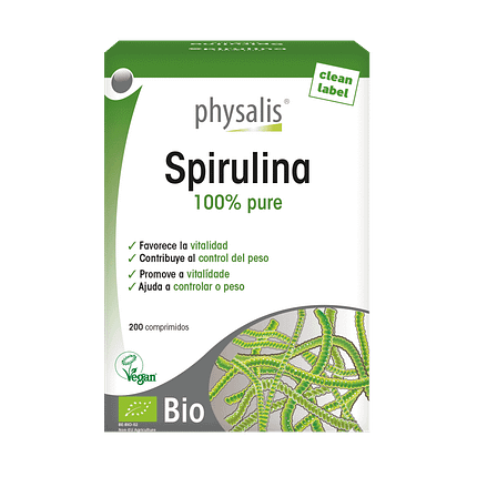 Spirulina, suplemento alimentar biológico, vegan