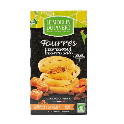 Biscoitos Recheados com Caramelo com ingredientes de origem biológica