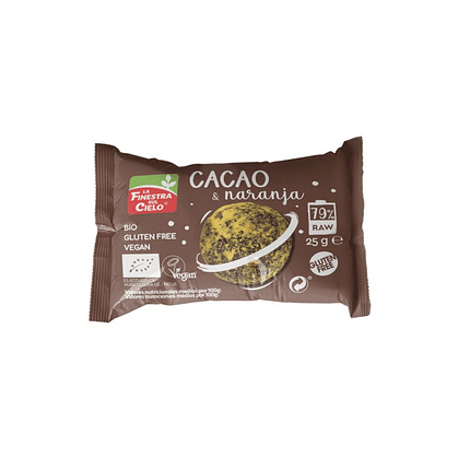Energy Ball Cacau e Laranja, sem glúten. com ingredientes biológicos e adequado a vegans